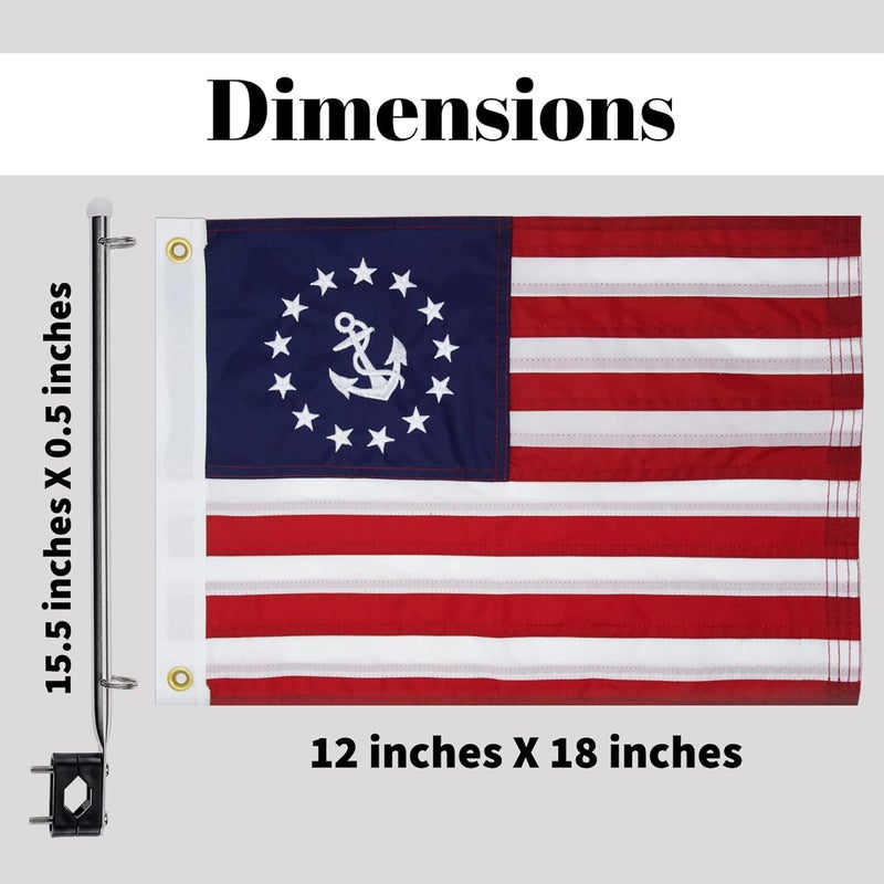 WATSY Boat Flag Pole Kit – 12x18 Nautical Swell Flag + Stainless Pole & Clips | Marine-Grade, High Wind-Resistant, for Pontoon, Yacht, Deck Mount (Nautical 12x18 Inch) - Image 3